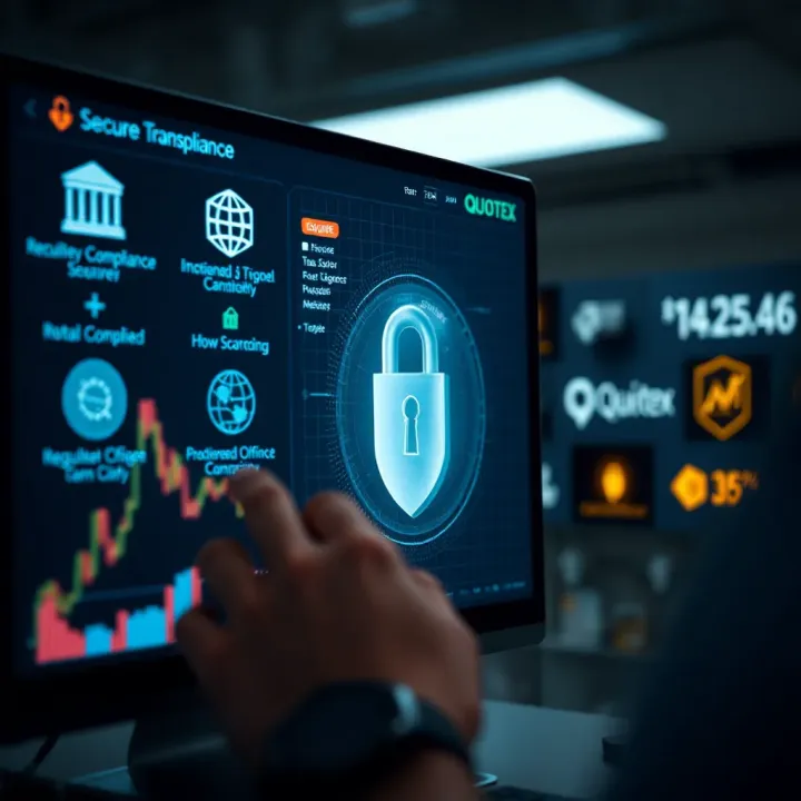 Financial interface displaying secure transaction with regulatory compliance icons