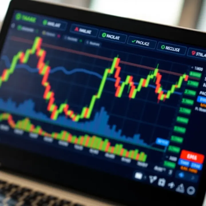 Graph showing financial data with fluctuating stock market trends on a digital screen