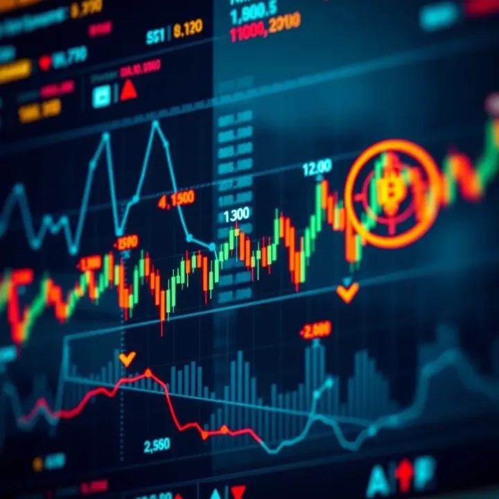 Conceptual representation of market impact with fluctuating digital graphs and regulatory symbols