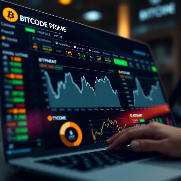 Digital interface displaying Bitcode Prime platform analytics and investment data