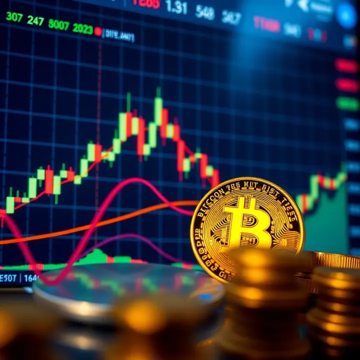 Bitcoin Price Analysis with Technical Indicators and Market Trends Chart showing Bitcoin price fluctuations with technical indicators and trend lines