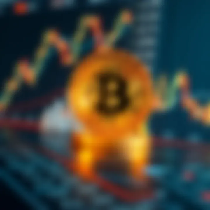 Digital representation of Bitcoin surrounded by financial charts and economic indicators