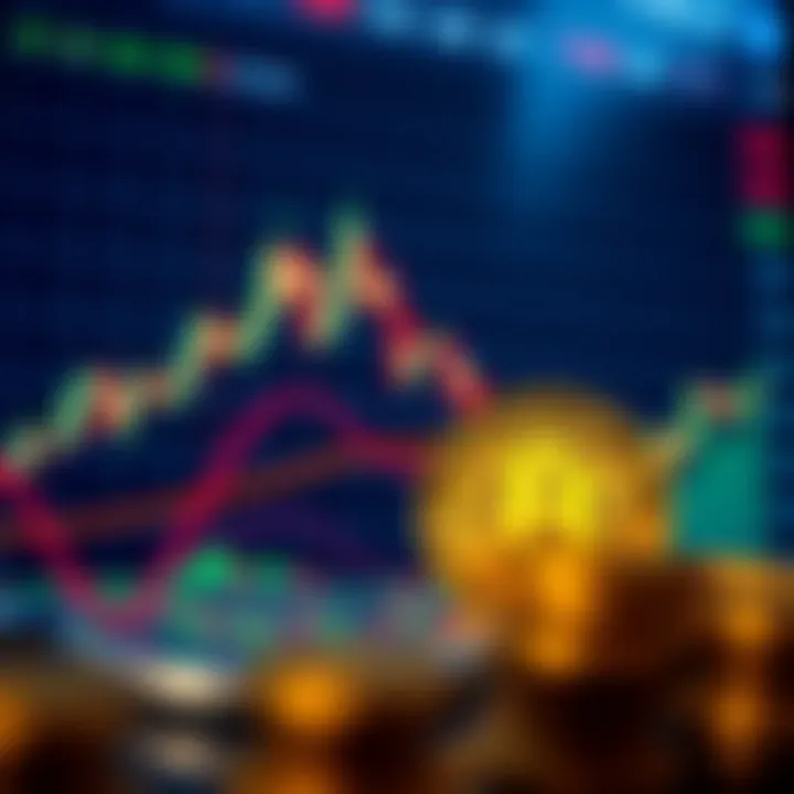 Chart showing Bitcoin price fluctuations with technical indicators and trend lines