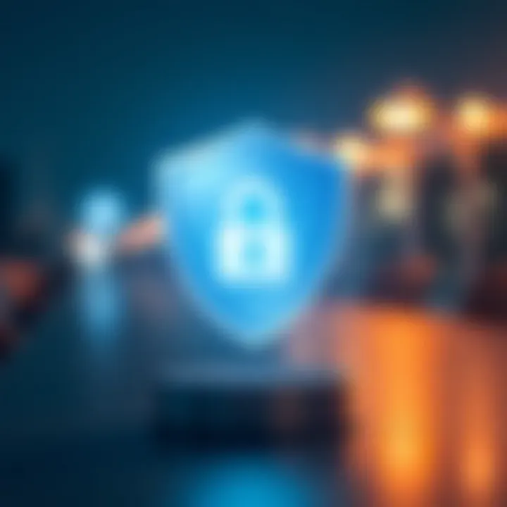 Illustration of secure login with shield symbolizing protection and safety for user accounts