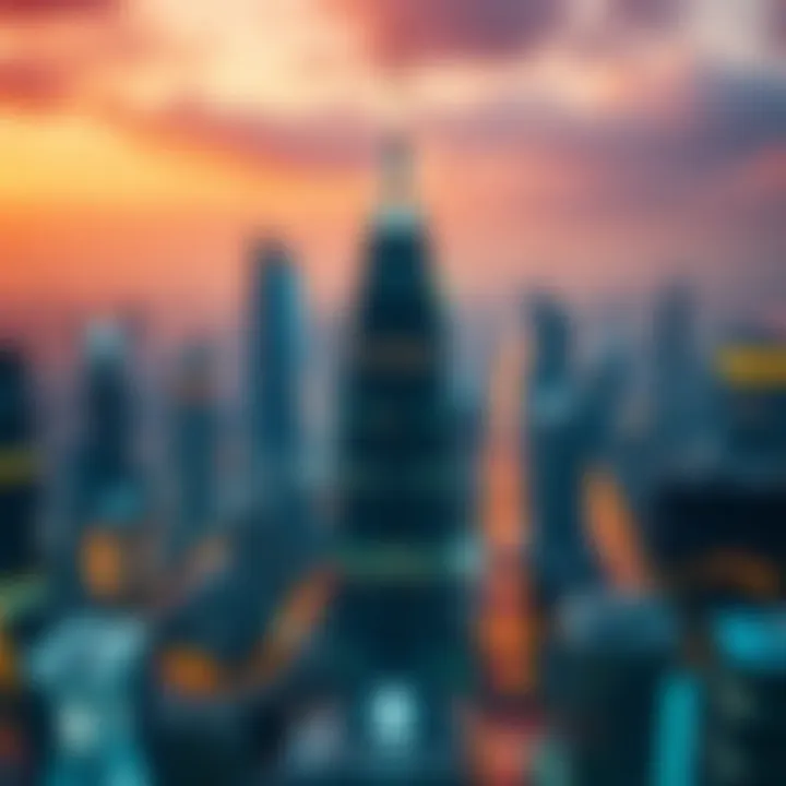 Futuristic cityscape with AI integration illustrating technology's influence on society and economy