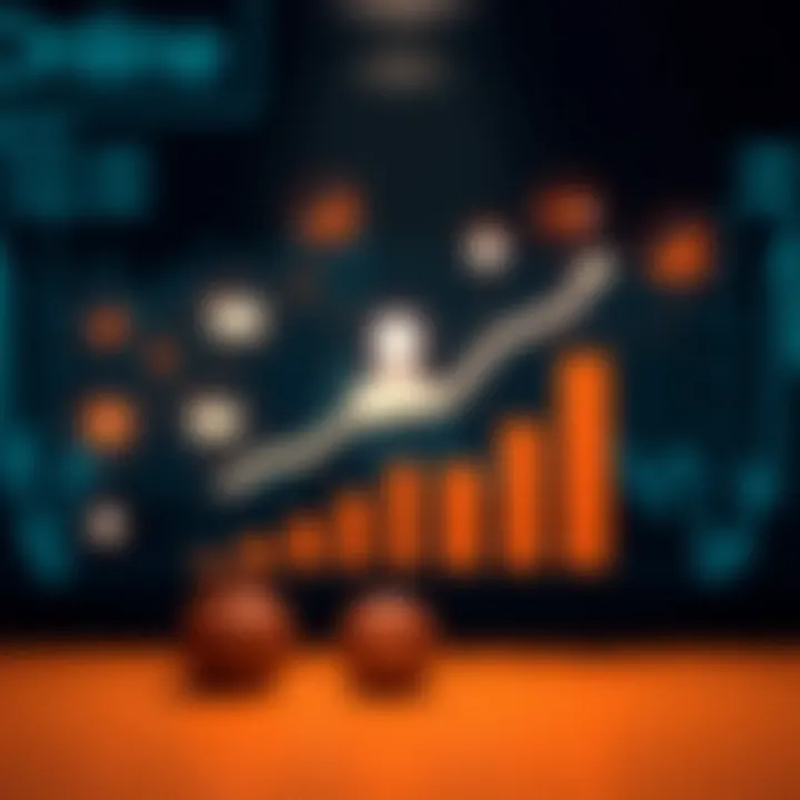 Graphic representation of increasing affiliate revenue with charts and connected marketing icons