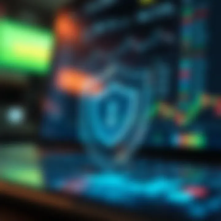 Illustration of security shield protecting digital trading applications