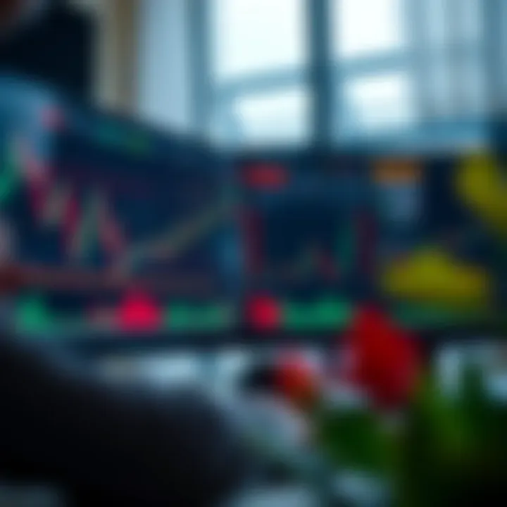 Interface showing Quotex trading platform with various financial graphs and data screens