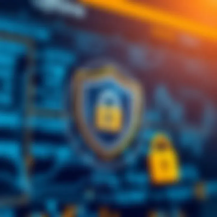 Illustration of data protection with shield and lock icons representing account security