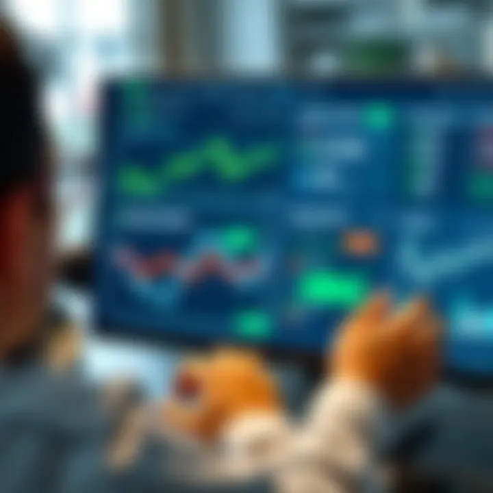 User interacting with a digital investment platform showing various financial charts and options