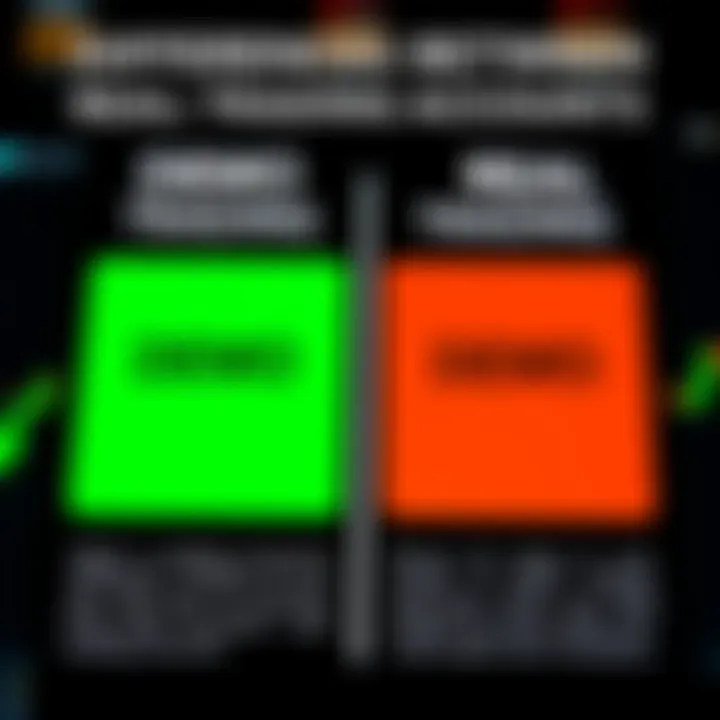 Differences Between Demo and Real Trading Accounts Comparison graphic highlighting differences between demo and real trading accounts in a financial investment app