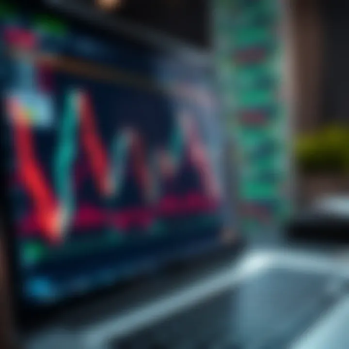 Graph displaying technical analysis with candlestick patterns and trend lines on a digital trading platform
