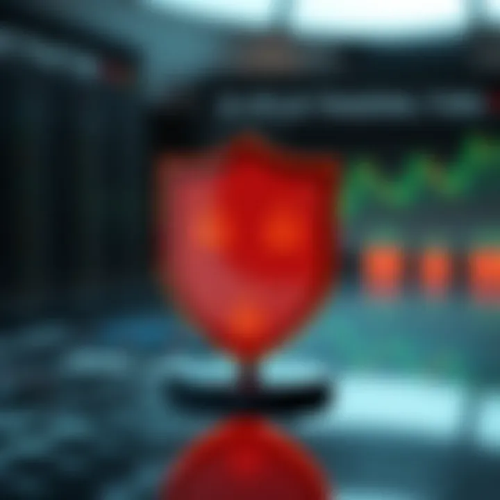 A secure shield symbol with financial graphs and lock icons representing broker security and trust