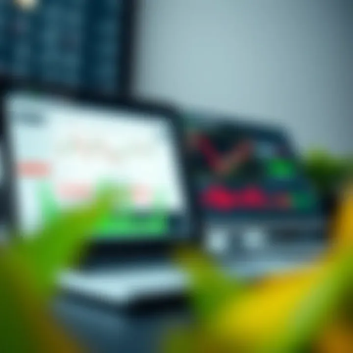 A digital dashboard showing trading statistics and market trends on a laptop screen