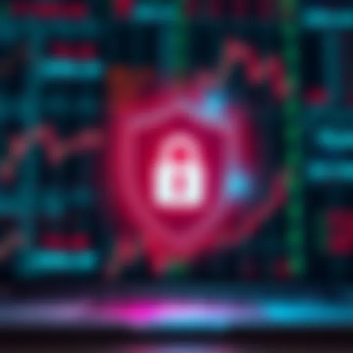 Security shield symbol with digital locks representing safe trading environment