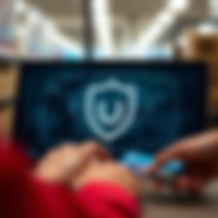 Secure online transaction with shield symbol and digital payment methods