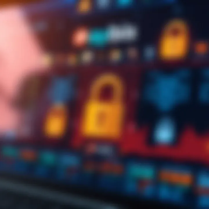 Secure cryptocurrency exchange platform interface with digital locks and data protection icons
