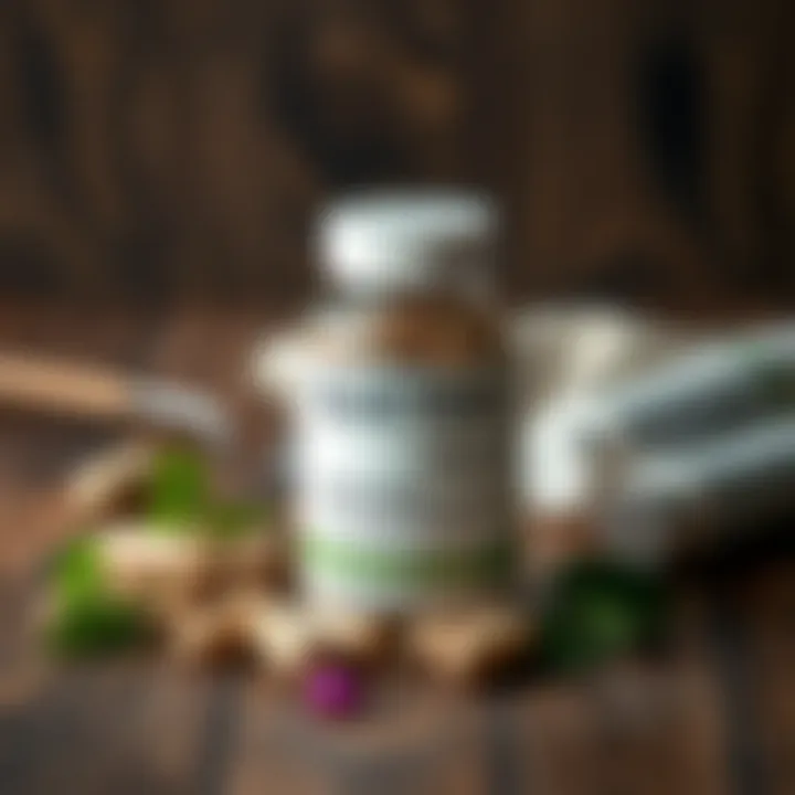 Natural detox supplement ingredients with herbs and capsules on a wooden surface