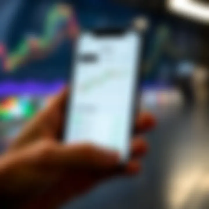 Mobile device displaying the Quotex app interface showcasing financial trading options and chart analytics