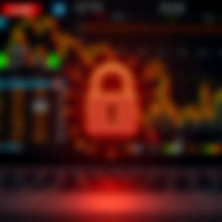 Visual representation of secure online trading with digital padlock and financial icons
