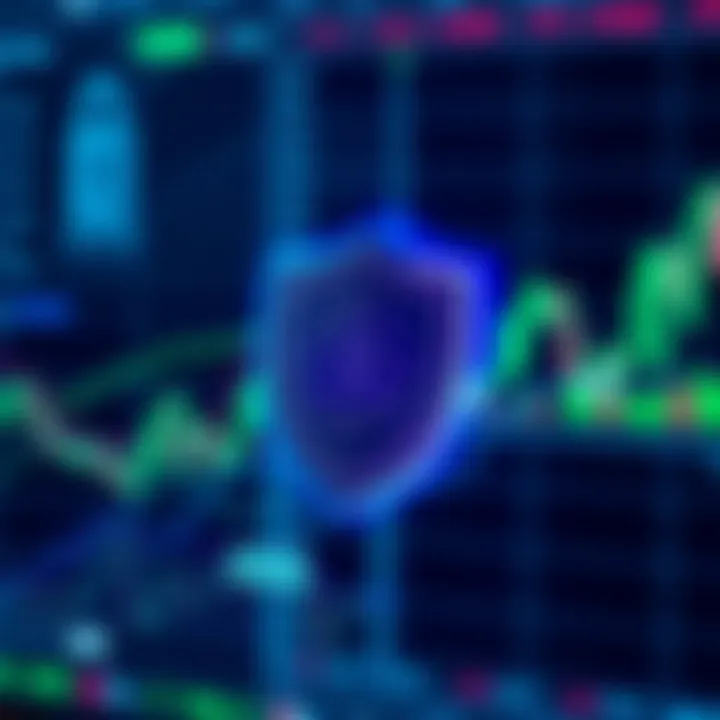Security shield icon overlaying digital financial data to represent secure trading environments