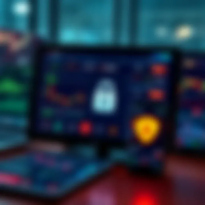 Overview of Trading Platforms and Security Features on Digital Devices Various types of trading platforms displayed on different digital devices with security features highlighted