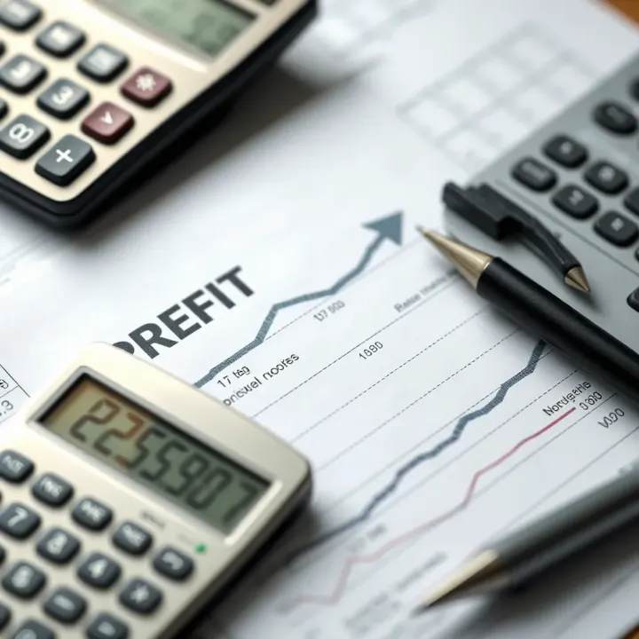 Tools for Calculating and Interpreting Profit and Loss Calculator and financial documents representing calculation of profit and loss