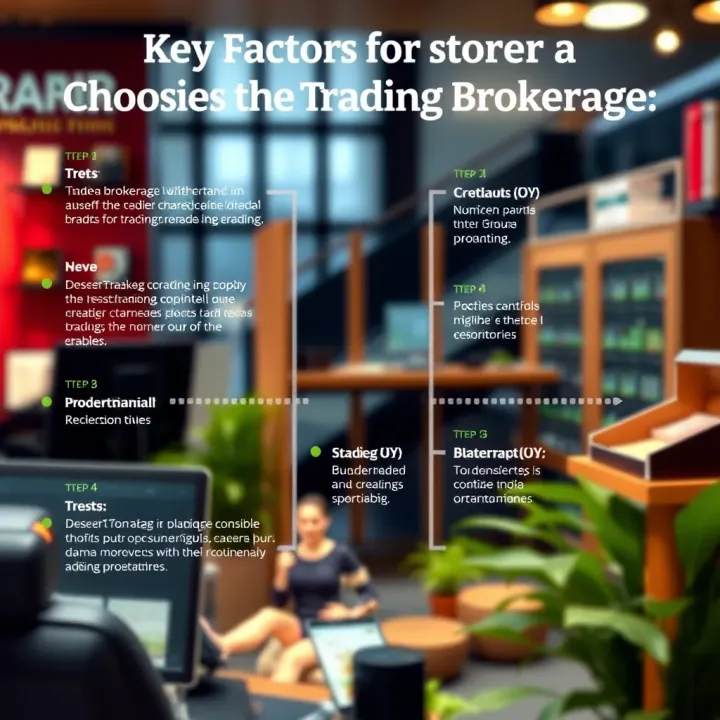 Illustration showing key factors to consider when selecting a trading brokerage firm