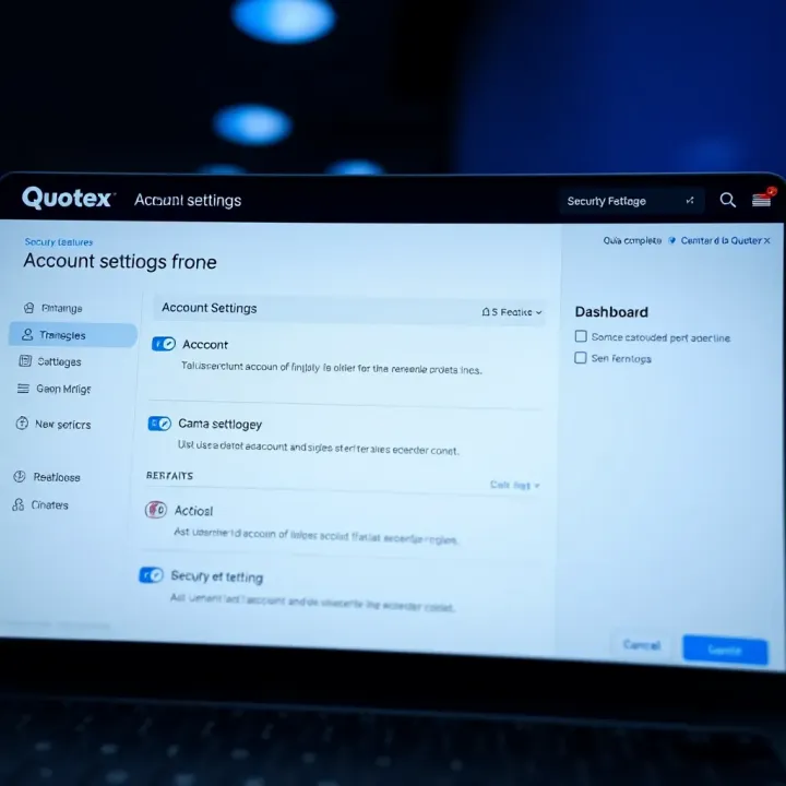 Dashboard of Quotex platform highlighting account settings and security options