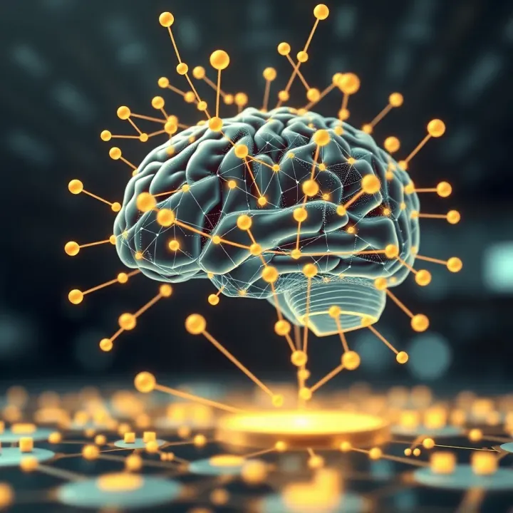Abstract digital brain network symbolizing artificial intelligence connections and data flow