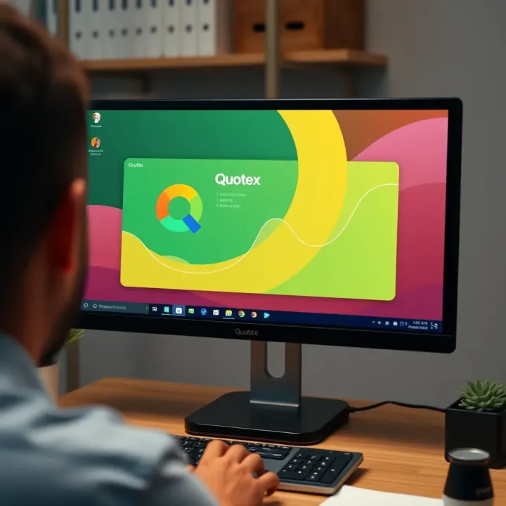 Illustration showing installation progress of Quotex application on a computer screen