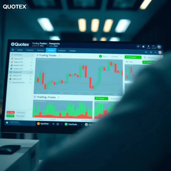 Interface overview of Quotex trading platform demo showing various chart tools and options