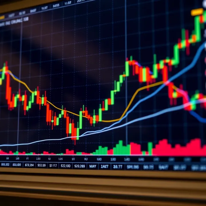 Candlestick chart displaying market price movements with clear bullish and bearish trends