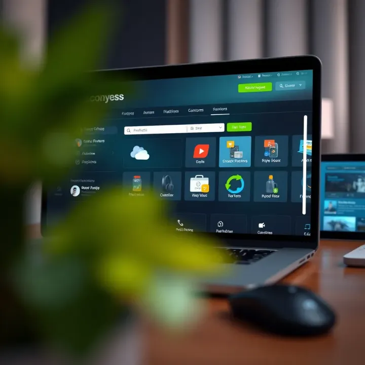Digital interface showcasing e-commerce website layout with product categories and user-friendly navigation