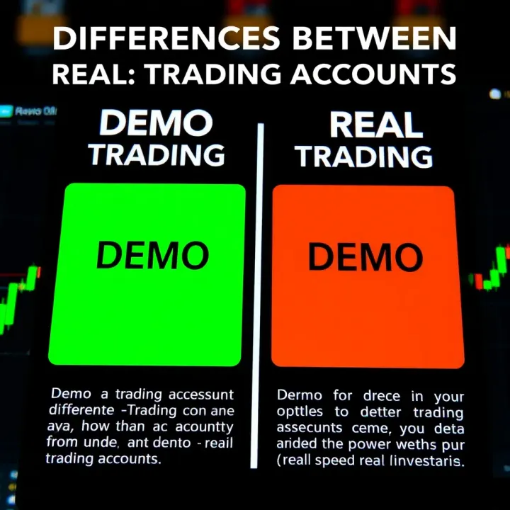 Comparison graphic highlighting differences between demo and real trading accounts in a financial investment app