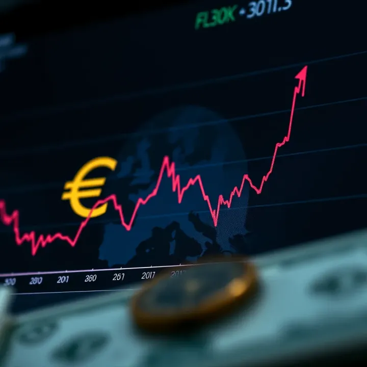 Graph showing Euro to US Dollar exchange rate fluctuations influenced by economic events