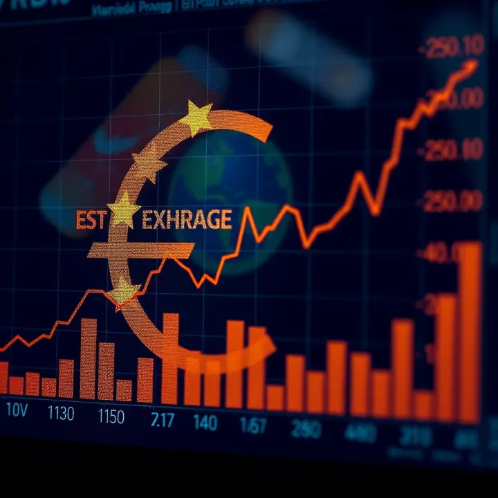 Graph showing euro exchange rate fluctuations influenced by economic and political factors