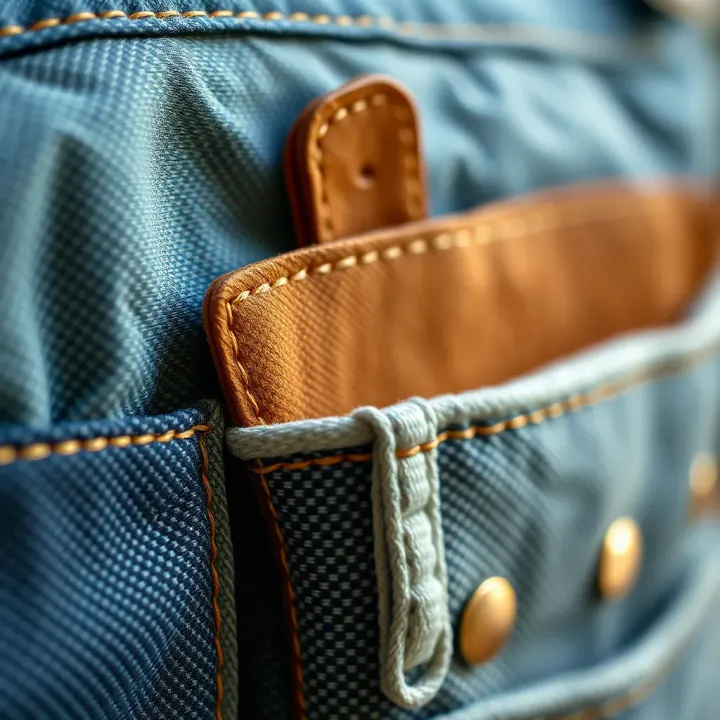 Close-up of fabric textures and materials used in making distinct types of pockets