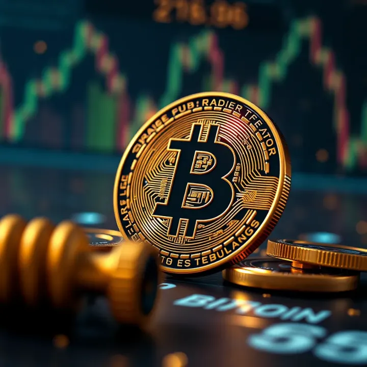 Conceptual illustration of factors influencing Bitcoin's future including technology and market risks