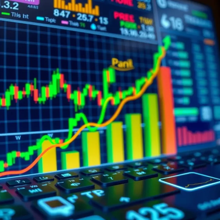 Graph showing financial growth with trading charts and upward arrows representing prop firm success