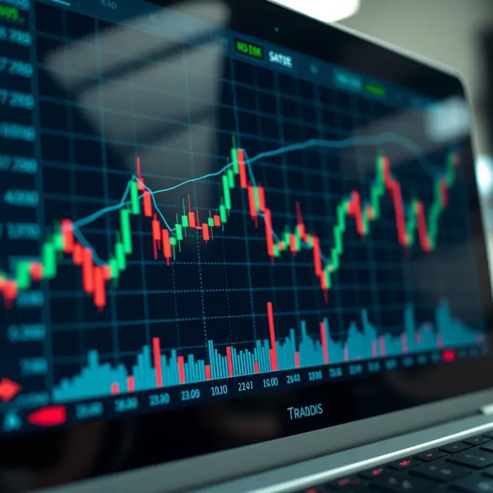 Visual Representation of Market Trends and Trading Patterns Graph showing financial market trends with upward and downward movements on a digital interface