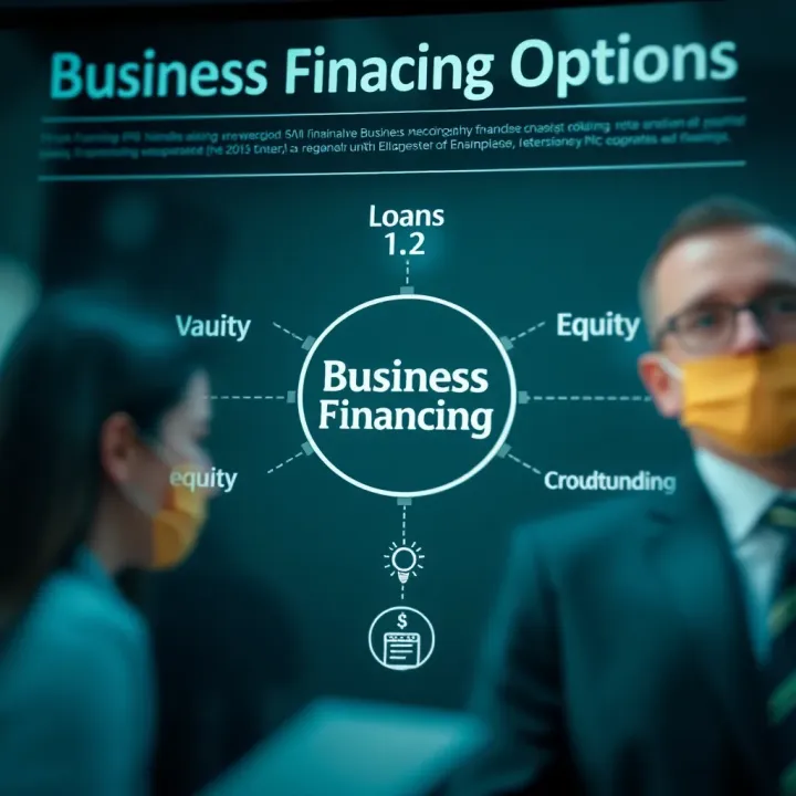 Diagram illustrating various business financing options such as loans, equity, and crowdfunding
