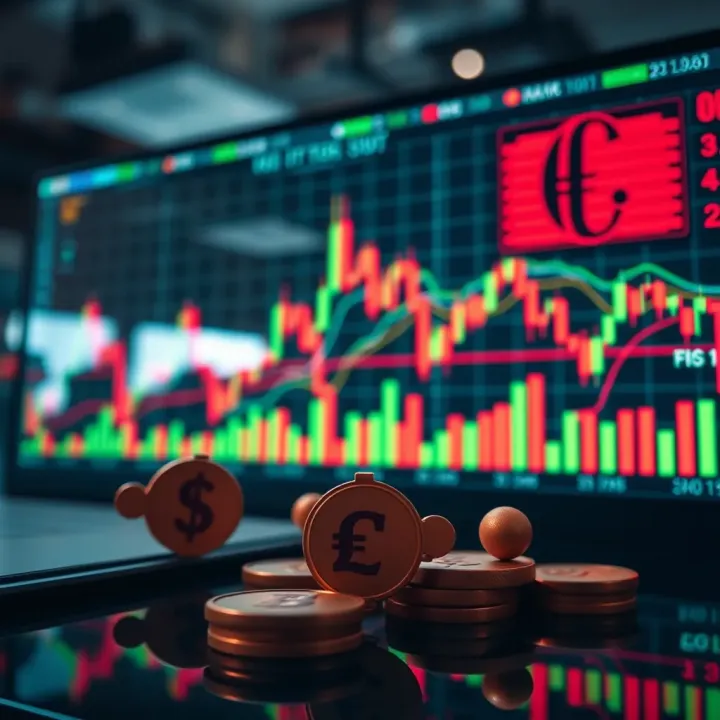 Visual Representation of Forex Market Operations and Currency Exchange Conceptual illustration of Forex market operations with currency symbols and financial graphs
