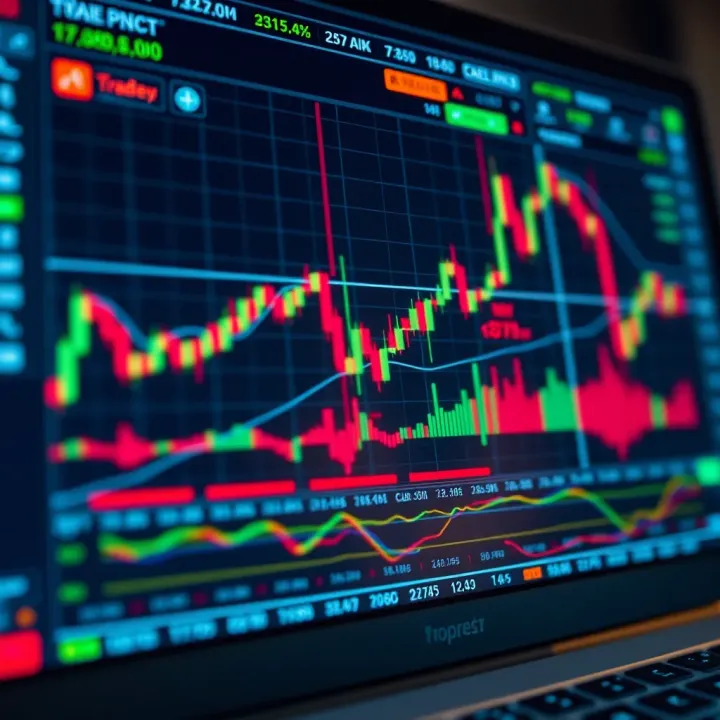 Online trading platform interface with charts, indicators, and currency data
