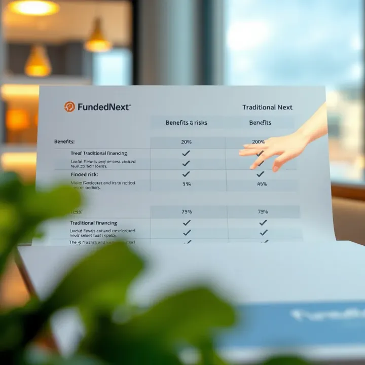Comparison chart highlighting benefits and risks of Funded Next versus traditional financing