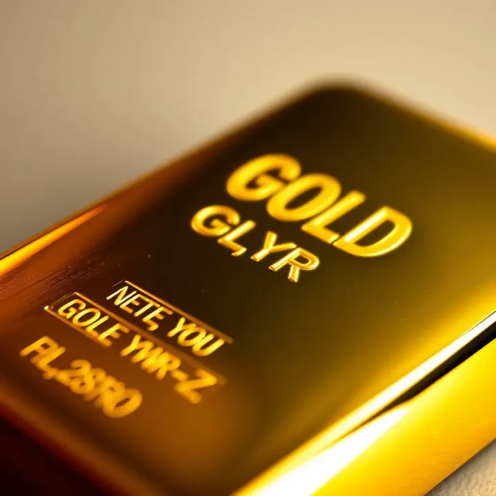 Close-up view of a standard gold bar showing its polished surface and engraved details