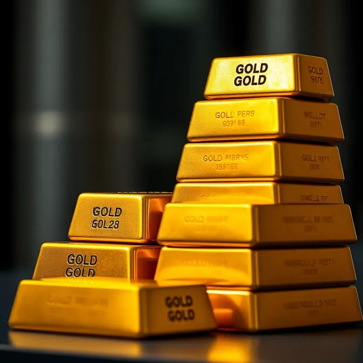 Standard Weights of Gold Bars Gold bars stacked to show varying standard weights and sizes