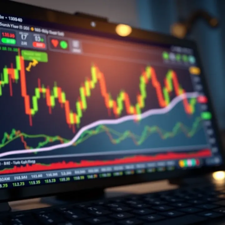 TradingView Platform Interface Featuring Candlestick Chart and Indicators TradingView platform interface displaying a candlestick chart with technical indicators