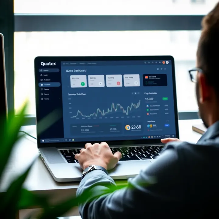 User navigating the Quotex platform dashboard after successful login on a laptop
