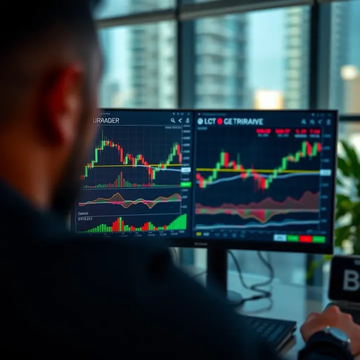Illustration showing automated trading software interface with graphs and charts for derivatives
